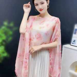 Khăn Choàng Lụa Hoa Mùa Hè Cho Nữ Tay Cánh Dơi Chống Nắng Dáng Rộng Họa Tiết Hoa Kiểu Dáng Thanh Lịch Đa Năng Phong Cách Hàn Quốc