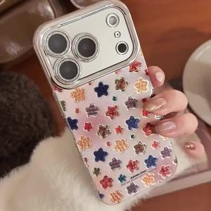 Korean Gradient Colorful Stars Pattern Phone Case For iPhone 17 Air 16 15 14 13 12 11 Pro Max XS XR X Plus Shockproof Hard Cover