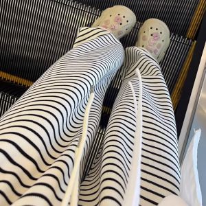 Quần Ống Rộng Kẻ Sọc Cho Bà Bầu Mùa Xuân Thu Quần Dài Thường Ngày Cotton Polyester Không Bó Bụng Quần Lót Mặc Ngoài Trời