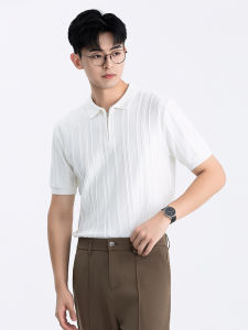 Summer New Zipper Knitted Polo Shirt Mens Slim Fit Short Sleeve American Retro Maturity Style Commuting T-Shirt Fashion Urban