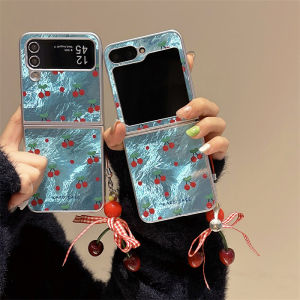 พิมพ์ลายการ์ตูนน่ารักเคสโทรศัพท์เชอร์รี่แบบเต็มหน้าจอพร้อมจี้ Samsung Galaxy Z Flip 6 Z Flip 5 Z Flip 4 Z 3 PC ผลกระทบอย่างหนัก
