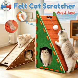 3 in 1 Triangular Felt Cat Scratcher with Ball Toy Spacious Cave Thicken Durable Cat Bed House