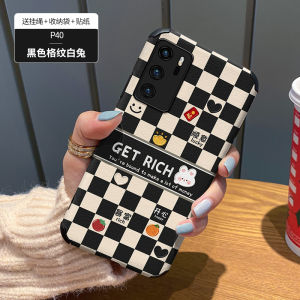 Ultra-Thin Checkered Rabbit Design Phone Case for Huawei P40 pro P50 pro P60 P30 pro Womens Style Full Lens Protection Anti-Fall Creative New Years Design