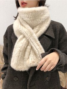 Warm Long Knitted Mink Fur Scarf Neck Warmer Shoulder Wrap Fur Collar Fur Pelt Womens Winter Fashion Accessory BINYATUO Korean Style