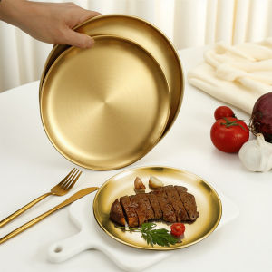 2pcs/3pcs Stainless Steel Plates Reusable Round Metal Dinner Plates Camping Plate Kitchenware Dinner Dishes for for BBQ Steak