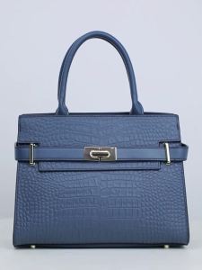 Aidrani | Aidrani High-End Navy Crocodile-Embossed Top Handle Bag Lock Design Commute Crossbody Bag for Women