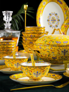 Elegant Chinese Style Bone China Bowl Set for Dining High End Gift Jingdezhen Porcelain Bowl Dishware Retro Vintage