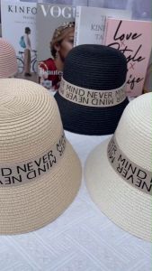 หมวกสานทรงถัง คาดผ้า "NEVER MIND" [รุ่น A145] ที่ไปขึ้นในการสอบสุขภาพและดูให้กับเลือนอ้างอิง สินค้าพร้อมส่งจากไทย