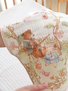 Baby crepe gauze small square towel new cartoon printed baby face towel four layer newborn anti spitting and burping towel