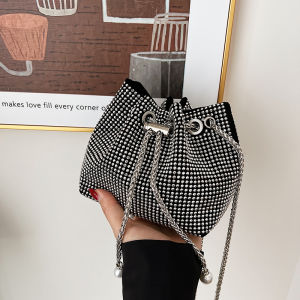 Mini Diamond Embedded Crossbody Bag Womens 2022 New Chain Small Niche Mobile Phone Bag Soft Bucket Shape Casual Style