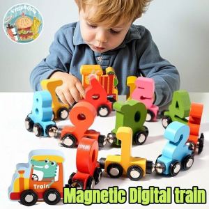 1Set Magnetic Digital Train Colorful Cognition Wooden Toy Learning Car Montessori Childrens Assembly Educational Toys