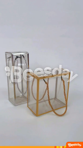 Box Mika Souvenir Lis Emas Silver | Kotak Hantaran Hadiah | Kemasan Mika Tenteng