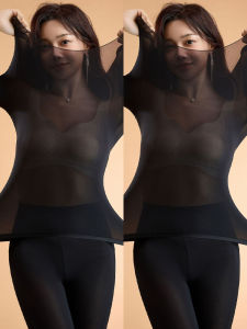 4 Pieces Seamless Lightweight Womens Warm Lingerie Set Ultra-Thin High elasticity Long Sleeve Slim Fit Top and Pants Sleepwear