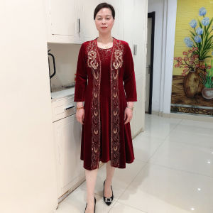 ชุดแต่งงานผ้ากำมะหยี่ปักลายหรูหรา กระโปรงยาวคลุมเข่า เสื้อเชิ้ตแขนยาว ผ้ากำมะหยี่ ชุดราตรี ชุดเยาวชน ฤดูใบไม้ผลิ 2025