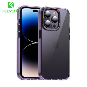 FLOVEME HD Clear Airbag Phone Case For iPhone 14 13 Pro Max 14 Plus Aluminum Lens Protection Transparent Shockproof Back Cover For iPhone 14 13