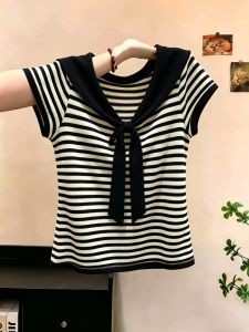 NUMEN BUTTON | Vintage Stripe Loose-fitting Short Sleeve T-Shirt