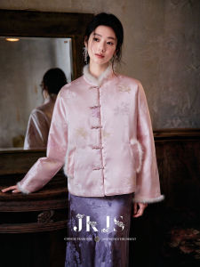 JK&JS | Áo Khoác Lót Lụa và Chỉ Vàng Viền Lông Chồn Nước Mới Phong Cách Trung Quốc