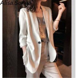 (Cle) Alisa Sonya Few Stock Elegant Womens Slim Waist One-Button Three-Quarter Sleeve Lapel Office Blazer