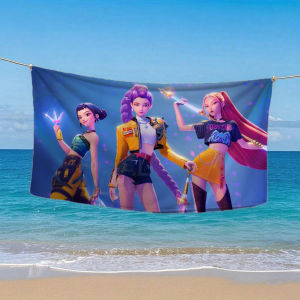 K-Pop Demon Hunters Beach Towel Quick-Dry Large Bath Pool Towel with Anime Demon Hunter Designs Soft Polyester Blend