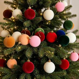 Flocked Christmas Balls Ornaments Xmas Tree Hanging Pendants Christmas Garland Wreath Velvet Ball Decor DIY Home Party Supplies