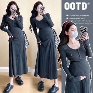 New Korean Style Fashionable Maternity Dress 2024-2025 Spring Autumn