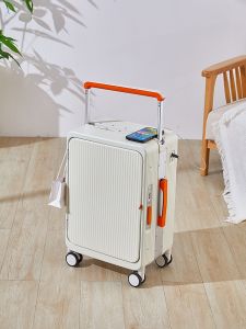 New 2024 Fashion Womens Lightweight Aluminum Frame Suitcase with Front Opening And Wide Pull Rod 20 Inch Boarding Box