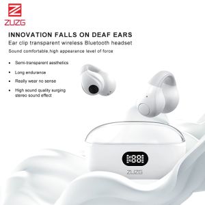 ZUZG Wireless Ear Clip Earbuds Air Conduction Earphone Headphones Bluetooth for Android iPh Sport with Earhooks Up to 24 Hours Playtime for Sport Home