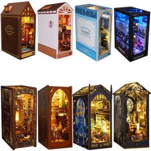 DIY Book Nook Kit Miniature Doll House With LED Light 3D Puzzle Model Building Wooden Bookshelf Bookend Toy Adults Birthday Gift