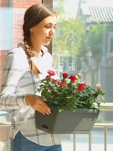 กระถางพลาสติกแบบยาว 43*19*15cm พร้อมถาด กระถางทรงสี่เหลี่ยม ปลูกผัก เรซิน