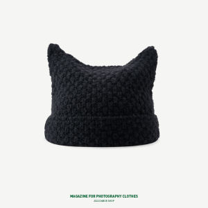 Cat Ear Striped Knit Hat Warm Protective Autumn Winter Cute Korean Style Pullover Beanie for Women