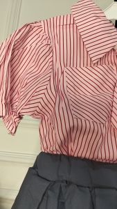 Setelan Anak Perempuan Import Kemeja Garis Puffy Kerah Rok Mini Kancing Cute