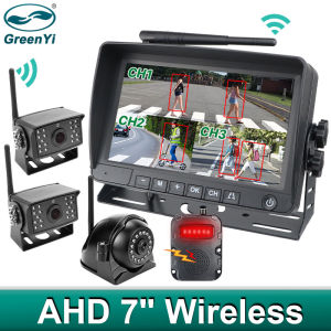 GreenYi Wireless 7 AHD Blind Spot Radar BSD Alarm DVR Recorder IPS Split Screen Truck Monitor with 4 PCS IR Camera For Bus RV