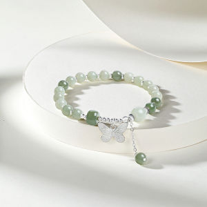 ZHOU LIU FU 周六福 925 สร้อยข้อมือเงินสเตอร์ลิง ผีเสื้อน่ารัก สร้อยข้อมือหยกธรรมชาติ 17cm Y1913708