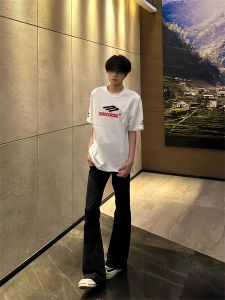 Black American High Street Slim Fit Straight Leg Jeans Mens High Waist Slimming Micro Flared Pants Casual Summer Jeans