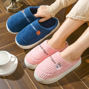 รองเท้าแตะผ้าฝ้ายหนาแบบสวมสำหรับคู่รัก รองเท้าแตะขนแกะสำหรับฤดูหนาว รองเท้าแตะสำหรับใส่ในบ้าน รองเท้าแตะกันลื่น รองเท้าแตะแบบสวมสำหรับผู้ชายและผู้หญิง