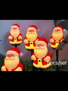 5Pcs/Set Christmas Santa Claus Pathway Lights Garden Stake Lights Solar Powered For Patio Camping Xmas Holiday Party Decoration