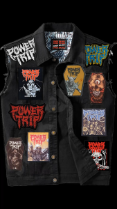 POWERTRIP -inspired Printed Iron-On DIY Patches for Jacket Decoration. Features 2026 patches with band logos and album art. Suitable for customizing denim jackets. Ideal for rock music enthusiasts.