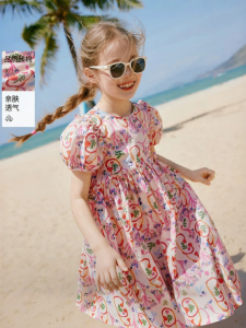 XIANGYING | Cotton Floral Pattern Puff Sleeve Dress for Girls