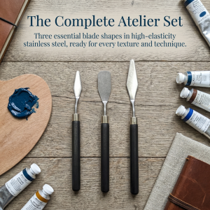 3Pcs Professional Palette Knife Set Stainless Steel Oil Acrylic Painting Tools Black Wood Handles 3 Blade Shapes