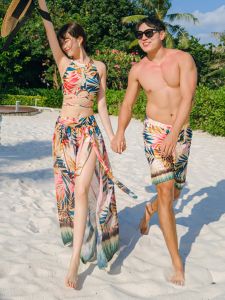 ชุดว่ายน้ำคู่รักสไตล์วันหยุด ชุดว่ายน้ำทรงสามส่วน ทรงเอวสูง ทรงเอวกลาง สำหรับผู้หญิง ชุดกีฬาชายหาด ชุดว่ายน้ำผู้หญิง