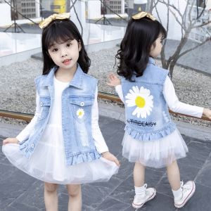 Girls Denim Vest Autumn Clothes Childrens Cute Tie Dye Vest 4 Little Girl Baby Versatile Vest Jacket Trendy 5 Years Old