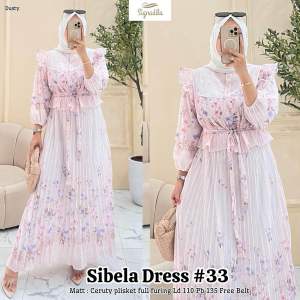 SIGNADILA | Sibela Maxy Dress Pesta Lebaran / Dress Ceruty Plisket Wanita Lengan Panjang LD 110 cm muat hingga BB 70kg