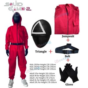 Carlanisa Adult&Child Squid Game Cosplay Costume Jumpsuit Mask Belt Gloves Full Set Men and Women Halloween Party Cos Clothing