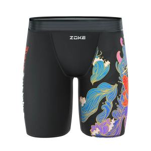 Zoke Mens Swimming Trunks High Elasticity Quick Dry Comfortable Five-Quarter Flat Angle Competition Swimsuit Polyester Lycra