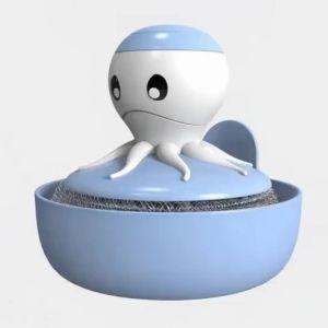 Creative Cartoon Face Design Dish Scrub Brush with Built-In Soap Dispenser - Ergonomic Long Handle Durable Plastic & Steel Wire