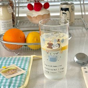 Large Capacity American Style Coffee Glass Cup Night Owl Snowman Water Drinking Cup Ins Wind Fruit Juice Cup Girl Heart