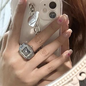 Nhẫn đồng hồ cổ điển thời trang Nhẫn đồng hồ thạch anh mini đa năng Nhẫn đồng hồ điện tử cặp đôi hip-hop sáng tạo