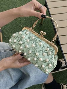 Túi Đeo Vai Thời Trang Bằng Da PU Đính Ngọc Trai Cho Nữ Túi Đeo Chéo Phong Cách Cài Nút Khóa Thời Trang Mùa Hè 2024 Túi Dạ Hội