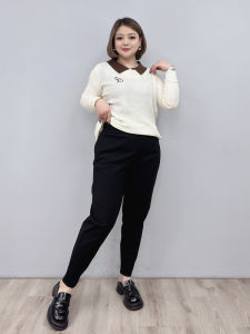 plus Size Womens Elastic Waist Harlan Pants Black High Waist Loose Fit Slimming Spring Casual Long Trousers Korean Style