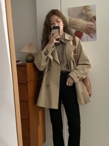 เสื้อแจ็คเก็ตผู้หญิงสีกรมท่า ฤดูใบไม้ร่วง/ฤดูหนาว ทรงหลวม ปกสูท แขนยาว ปกติ ความยาวปานกลาง เสื้อคลุมกันหนาว